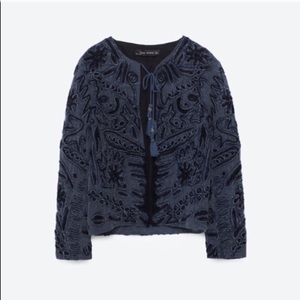Embroidered Denim Blazer Jacket